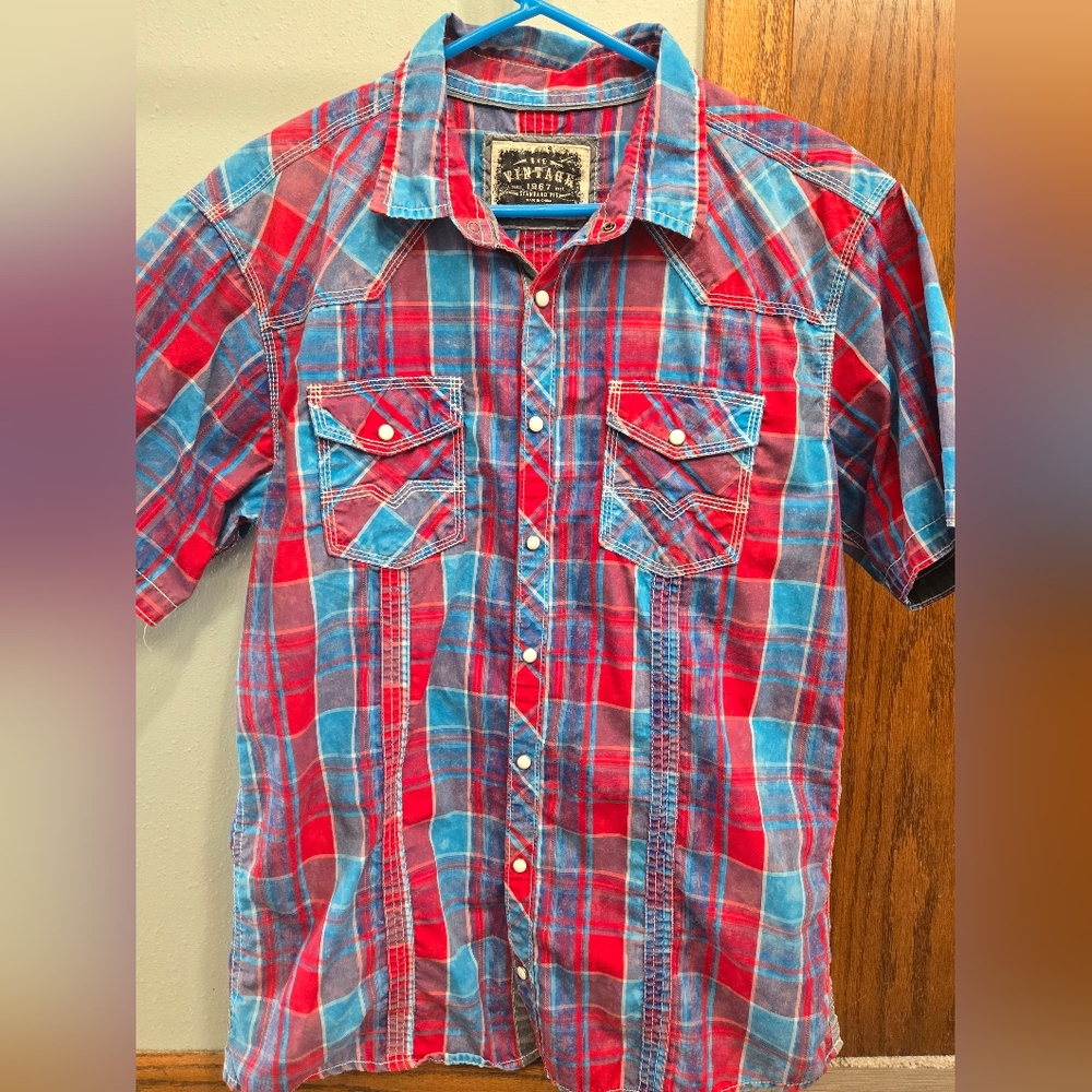 Men's BKE Snap-up Western Style Shirt - Red and Blue